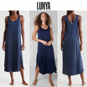 Lunya Washable Silk Tulip Navy Silk Tank Midi Slip Dress Sz M $218 NWT